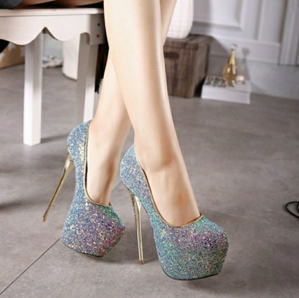 Peacock Glitter Platform Pumps - Picture 4 of 4
